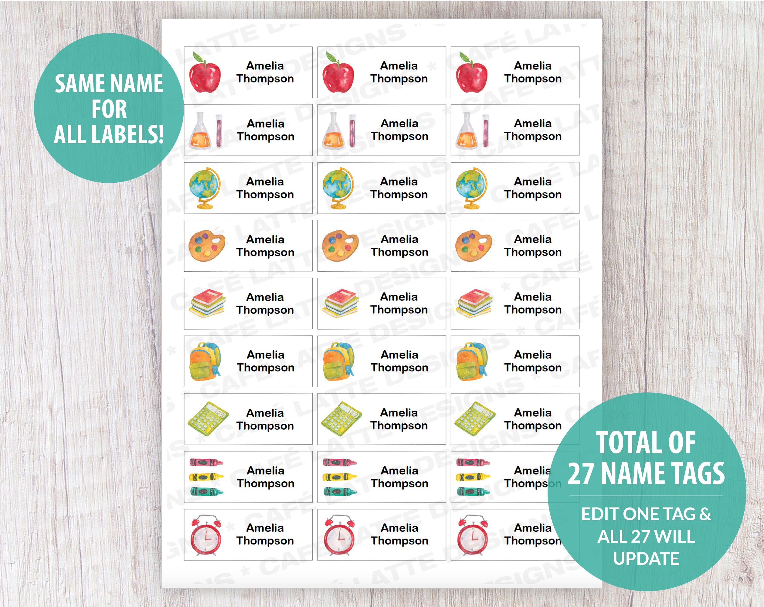 Back To School Name Tags Printable - Editable Template Stickers – Café ...