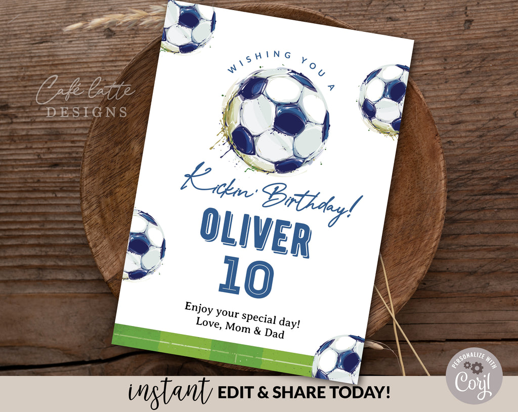 Soccer Birthday card editable template, Printable boy soccer ball birthday card, Personalized custom card for boys girls birthday, Soccer field birthday card, Digital birthday card email text message, Birthday e card, Birthday party card, Soccer lets kick it kicking birthday DIY, Cheap birthday party card, Instant download birthday card