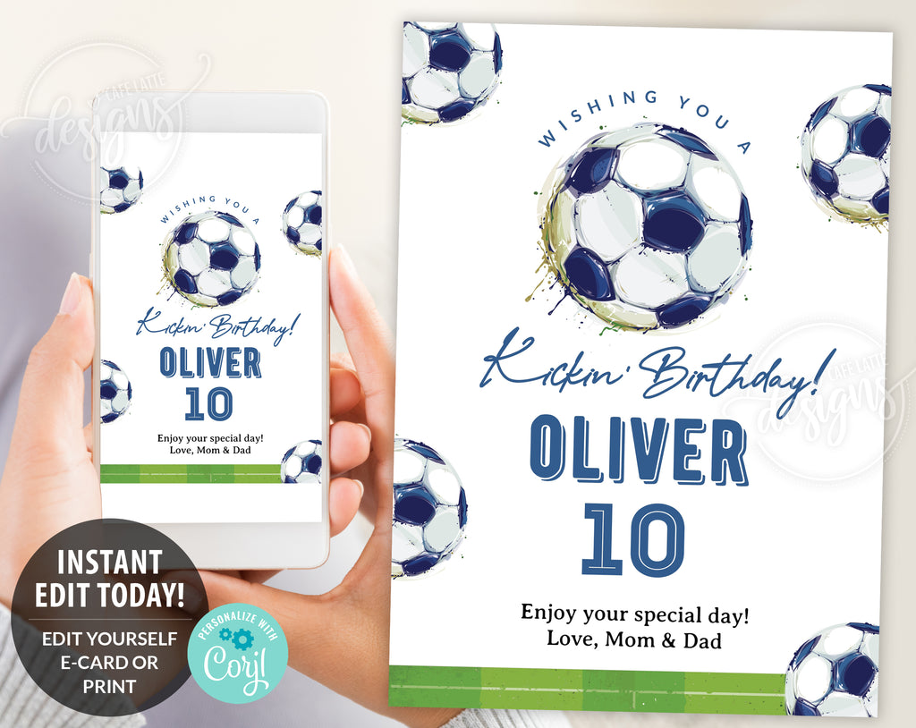 Soccer Birthday card editable template, Printable boy soccer ball birthday card, Personalized custom card for boys girls birthday, Soccer field birthday card, Digital birthday card email text message, Birthday e card, Birthday party card, Soccer lets kick it kicking birthday DIY, Cheap birthday party card, Instant download birthday card