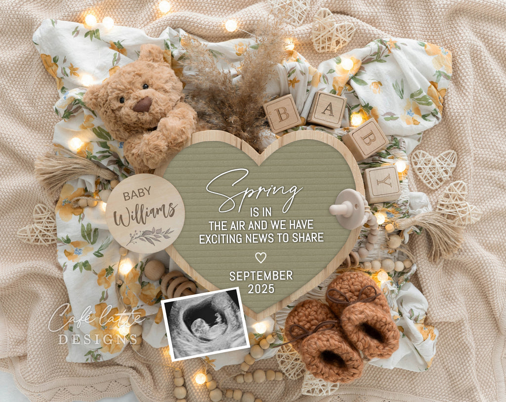 Spring Pregnancy Announcement Digital Boho Gender Neutral sage green Heart letter board, Baby Announcement Digital Editable Template, Spring Baby Announcement, Summer Baby Announcement, Yellow flowers, Digital Spring baby announcement, Digital Summer Baby Announcement, Digital Spring Pregnancy announcement, Digital Summer Pregnancy Announcement, Baby Announce, Baby Announceme, Baby Announcement ideas DIY, Spring is in the air and we have exciting news to share, Teddy bear and heart