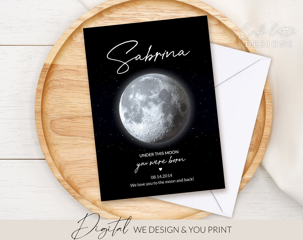 Custom Moon Phase Printable, Moon Phase Gift for baby, Newborn Thoughtful Gift, Personalized Digital Moon Phase Birthday Gift Print, Custom Moon Phase Card, First baby Gift printable poster for picture frame, Childs birthday in moon phase original gift for baby newborn, Baby's Night sky poster printable gift, Under this moon you were born gift for new parents