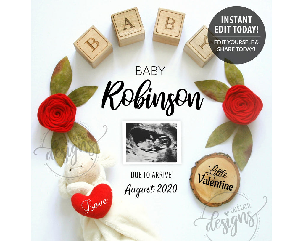 Valentine's Day Baby Pregnancy Announcement Social Media, February Baby Editable Printable