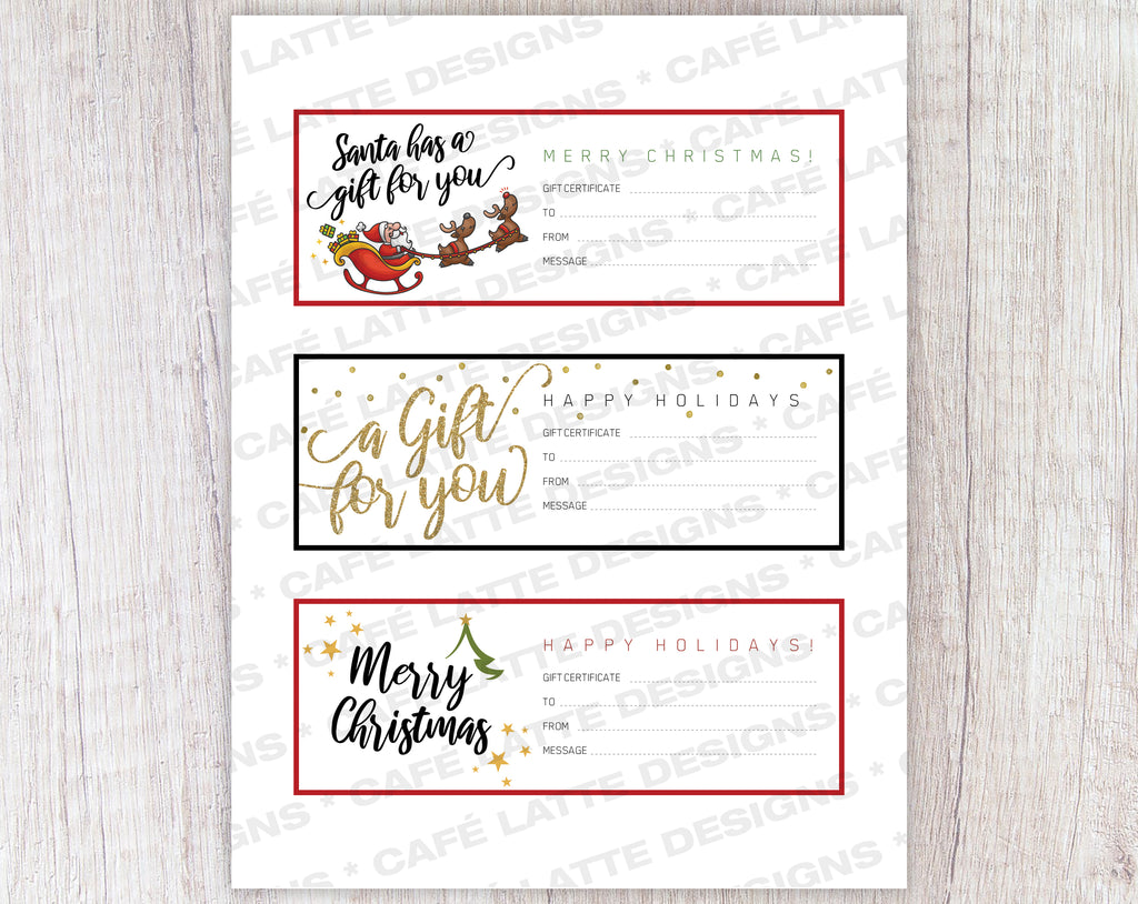 Christmas Gift Certificates set of 3 Printable Instant Download