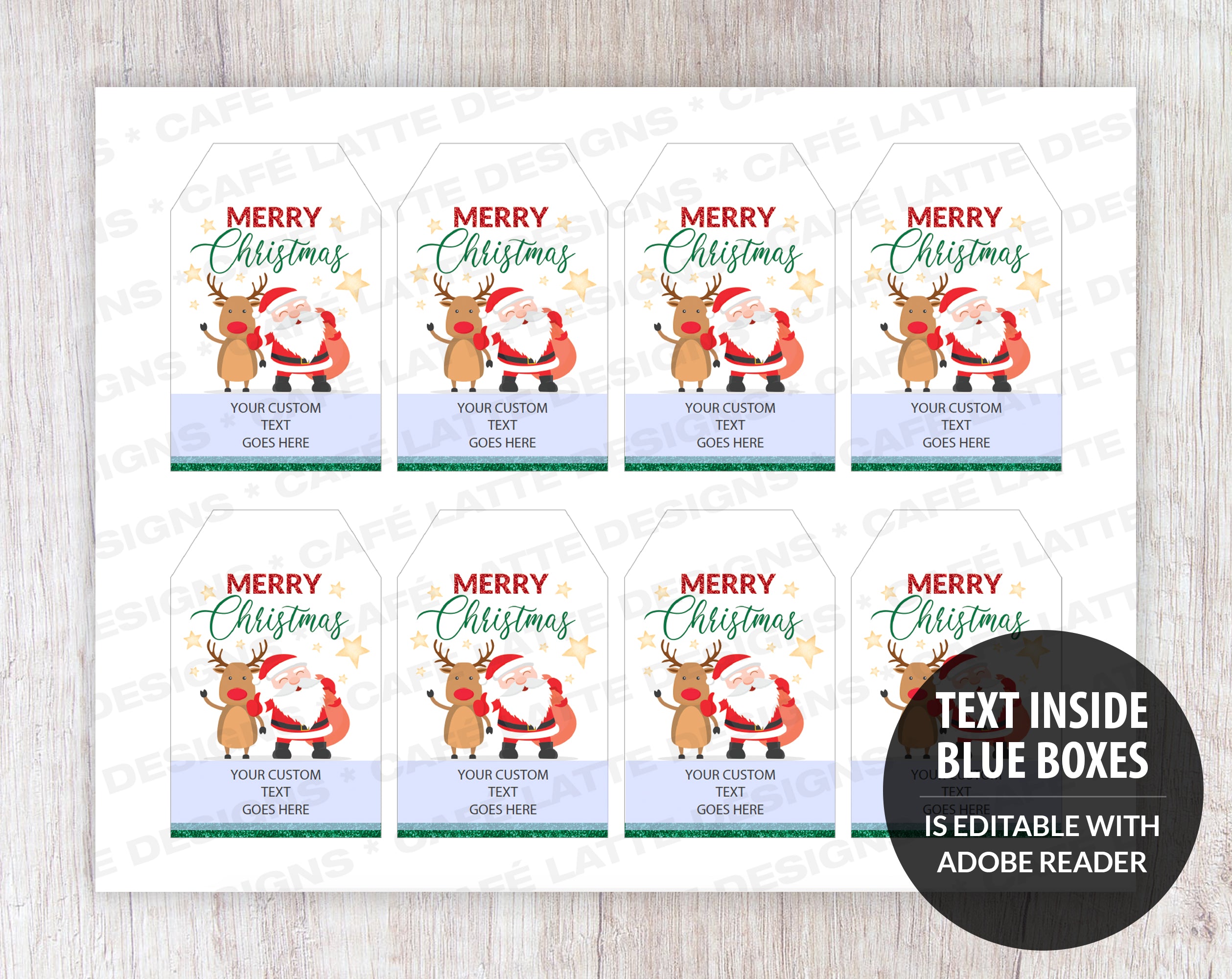 Christmas Gift Tags with Santa and Rudolph Printable Editable - Instant  Download – Café Latte Designs