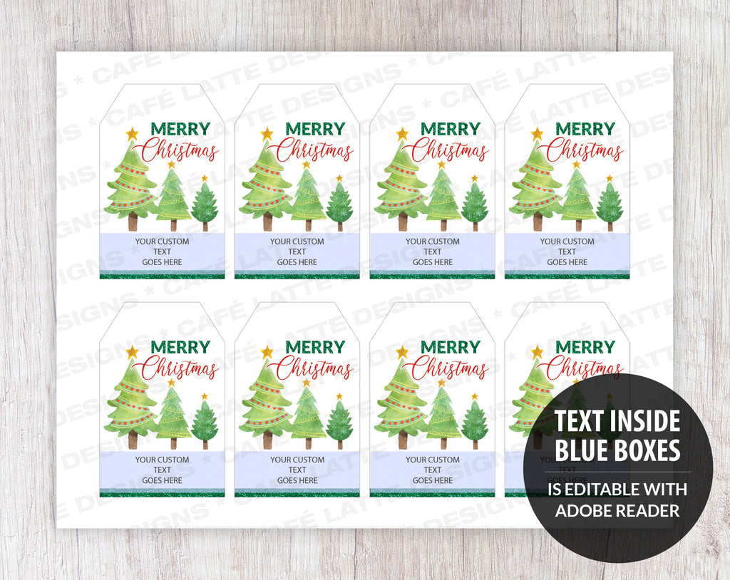 Merry Christmas Gift Tags with Trees Editable Printable Instant Download
