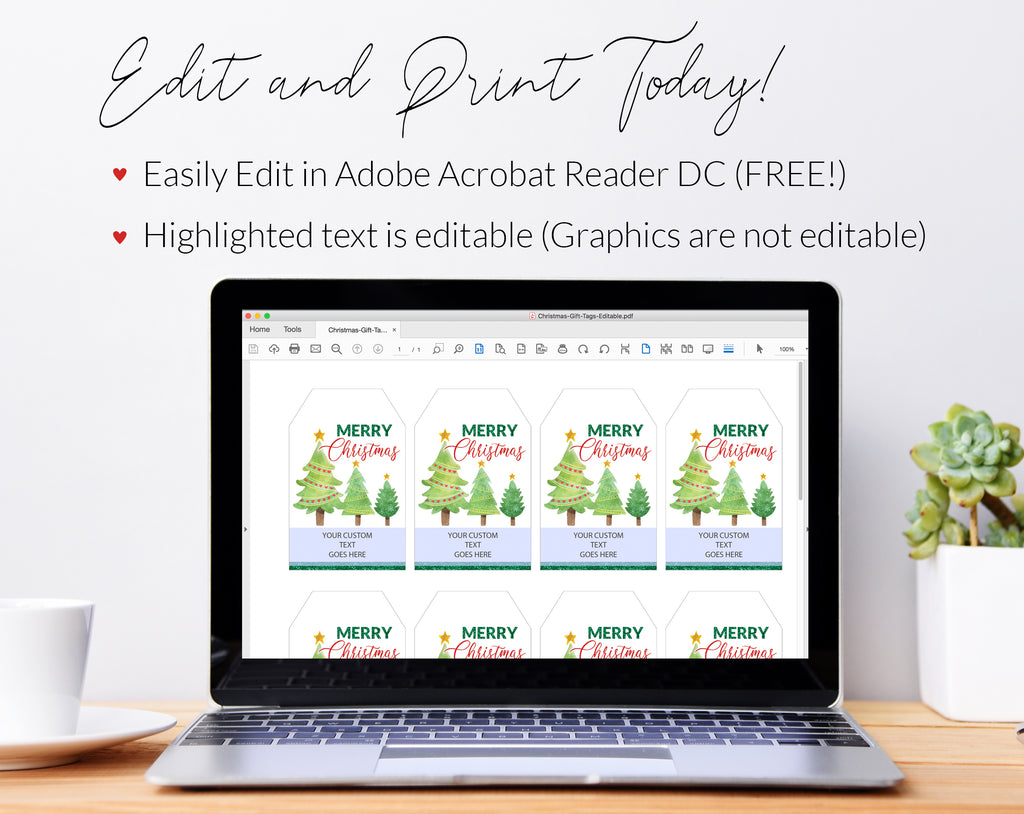Merry Christmas Gift Tags with Trees Editable Printable Instant Download