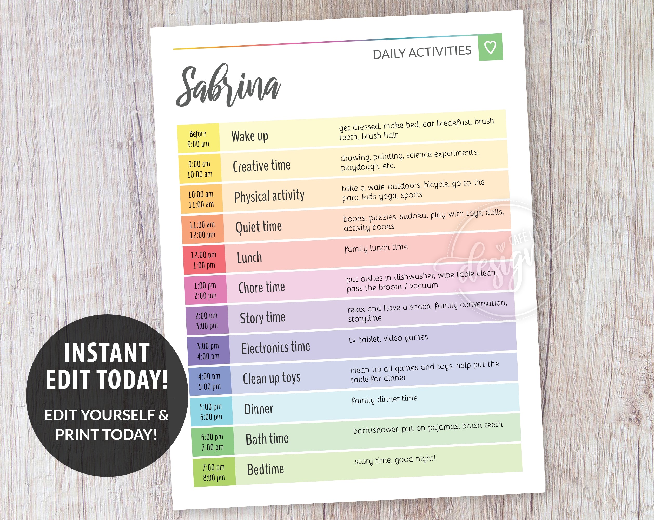 Our Daily Routine Rainbow Daily Planner, Rainbow Routine Chart for Kids, Editable Printable ...
