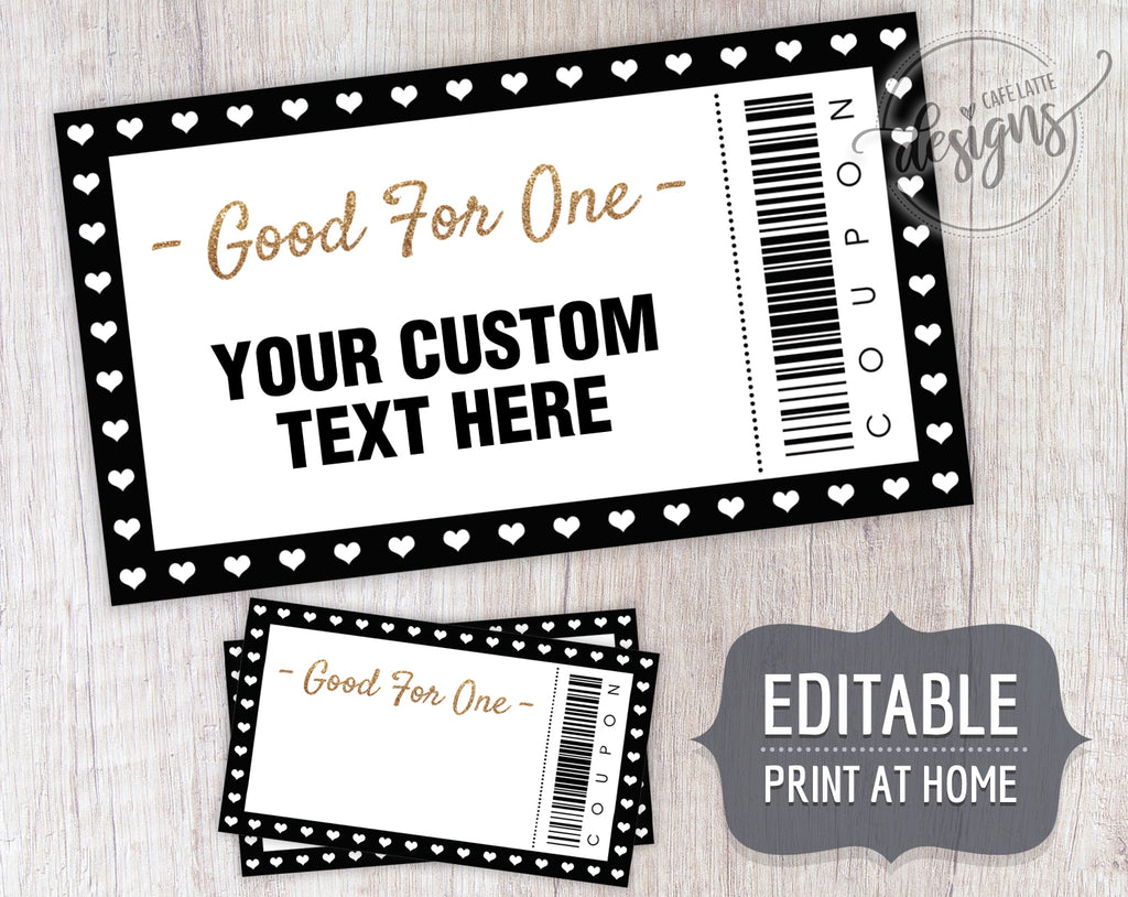 Valentine's Day Coupons hearts, Editable Coupon Template
