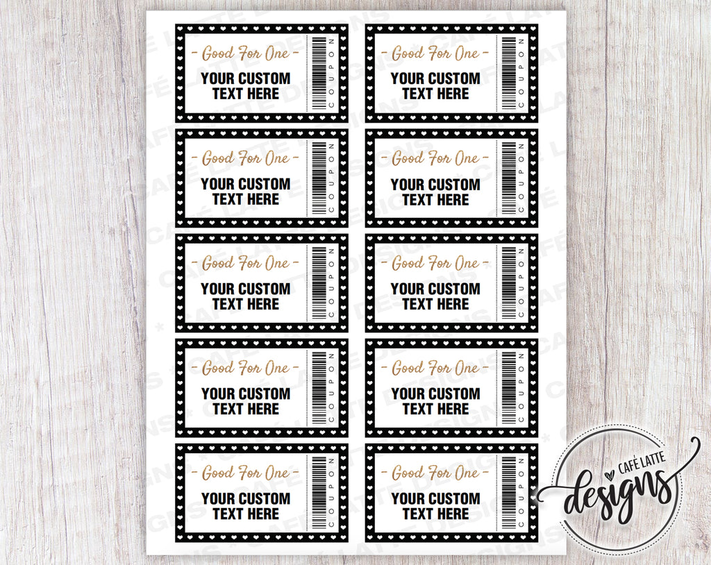 Valentine's Day Coupons hearts, Editable Coupon Template