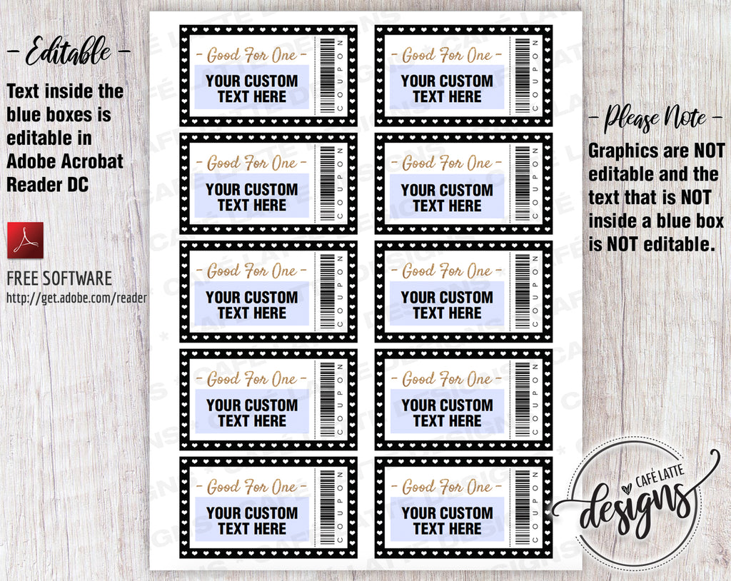Valentine's Day Coupons hearts, Editable Coupon Template