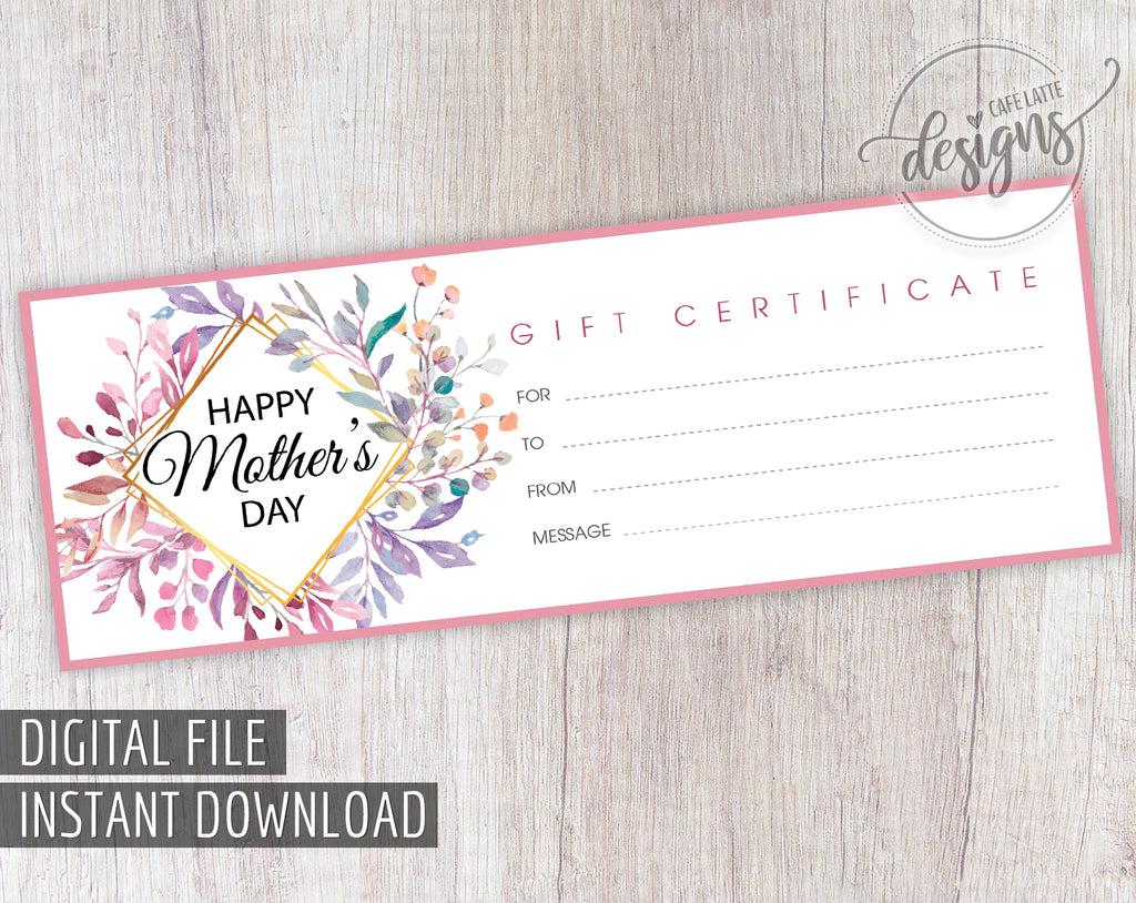 Mother's Day Gift Certificate with Flowers for Mom