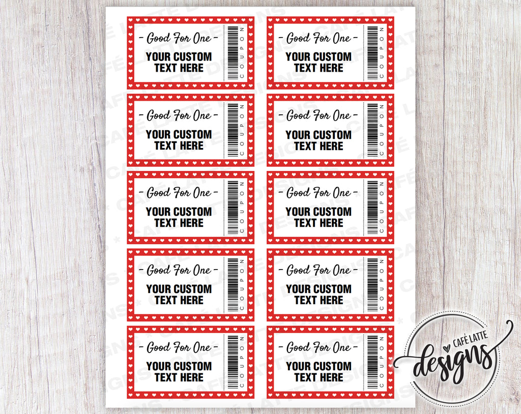 Valentine's Day Coupons red hearts, Editable Coupon Template
