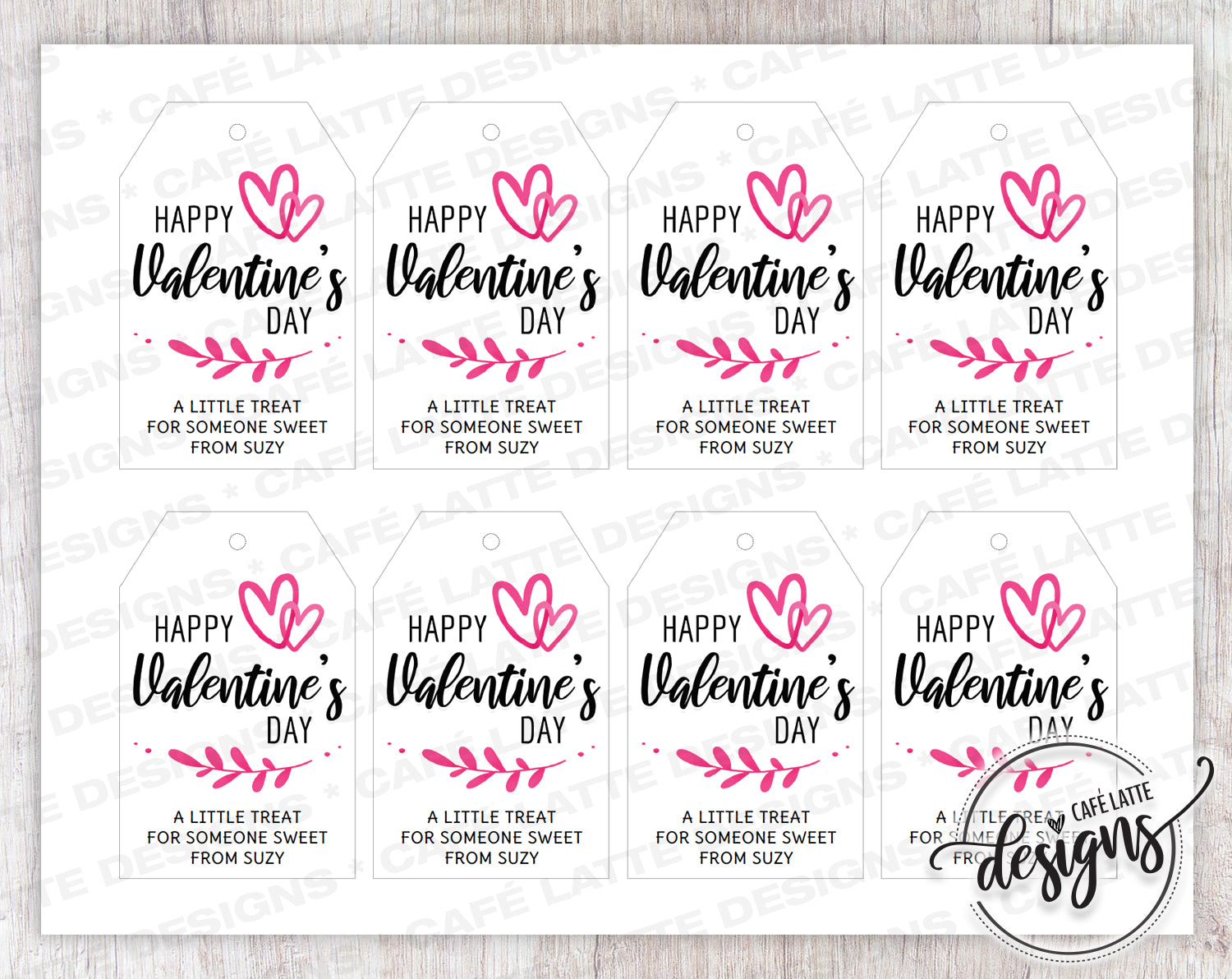 Valentine's Day Gift Tags with Hearts Printable Editable, Instant Download – Café Latte Designs for Free Printable Happy Valentine S Day Tags