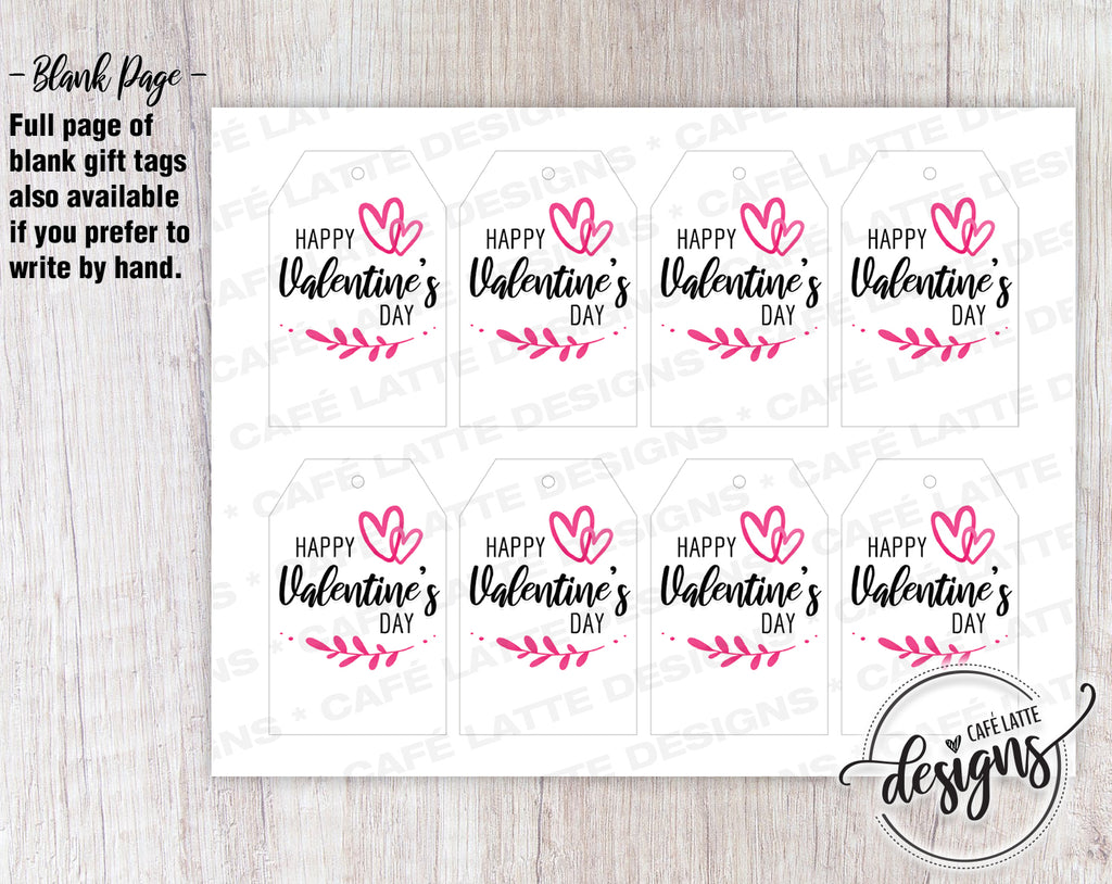 Valentine's Day Gift Tags with Pink Hearts, Printable Editable, School Teacher Kids