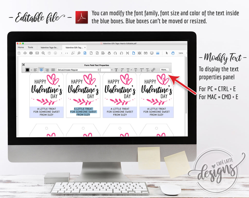 Valentine's Day Gift Tags with Pink Hearts, Printable Editable, School Teacher Kids