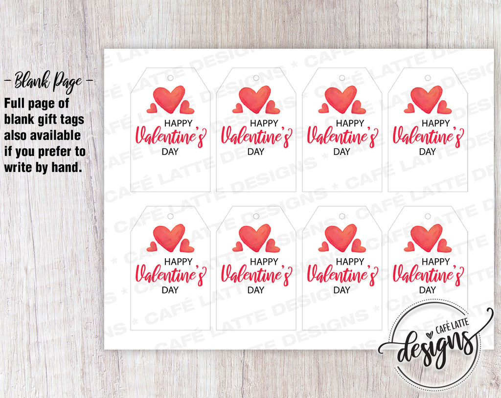 Valentine's Day Gift Tags with Red Hearts, Printable Editable, School Teacher Kids