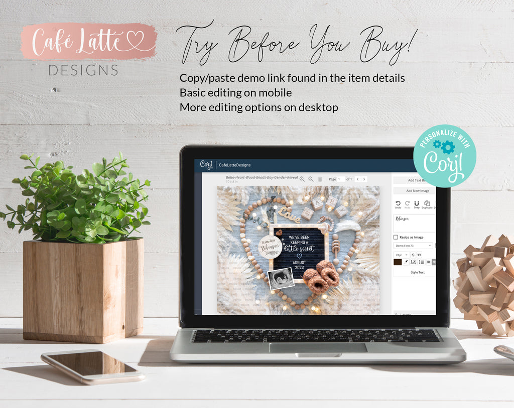 Boy baby gender reveal for social media, boy pregnancy announcement digital boho image with heart wood beads, pampas, flowers, letter board and blue baby props, we have been keeping a little secret, its a boy