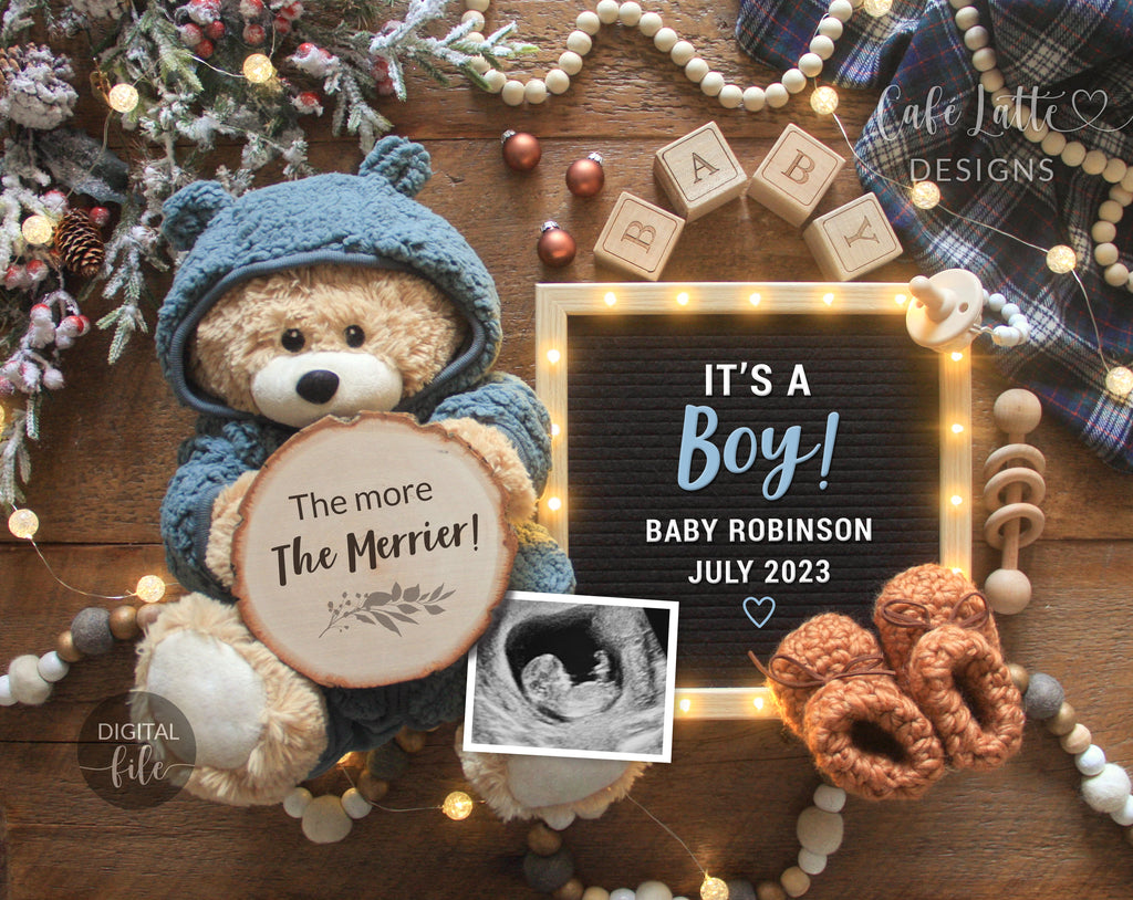 Digital Boy Christmas Gender Reveal Social Media, Santa Coming To Town December Pregnancy Baby Announcement, Its a Boy, Reason to be Merry