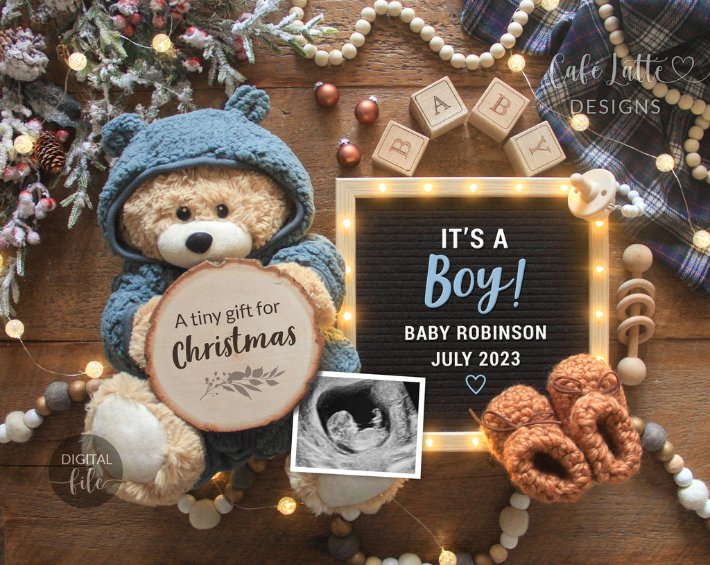 Digital Boy Christmas Gender Reveal Social Media, Santa Coming To Town December Pregnancy Baby Announcement, Its a Boy, Reason to be Merry