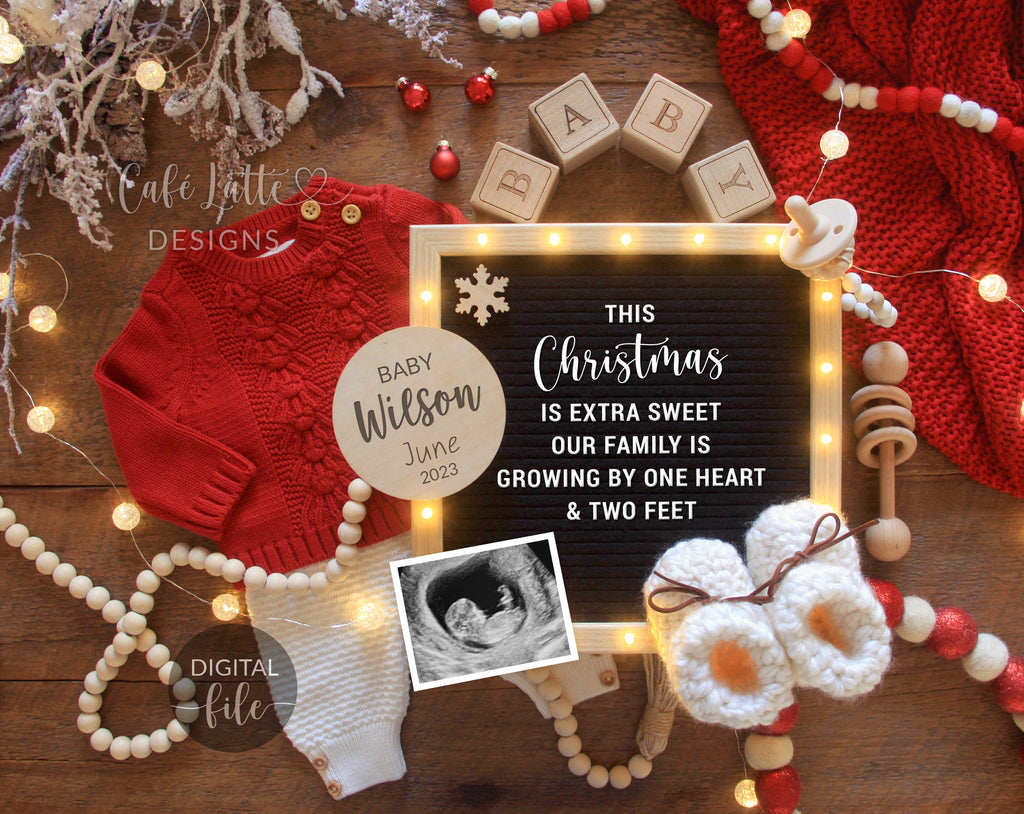 Digital Christmas Pregnancy Announcement For Social Media, Rustic Boho Santa Winter Baby, Tiny Gift For Christmas, Reason To Be Merry Reveal
