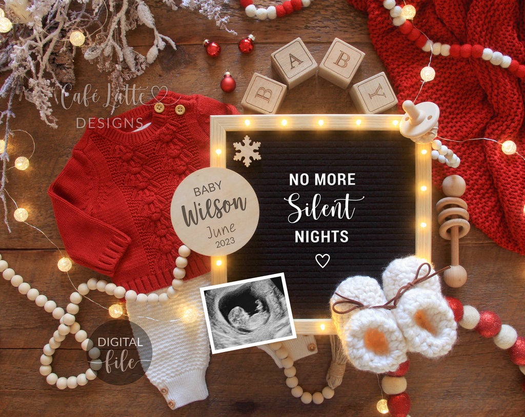 Digital Christmas Pregnancy Announcement For Social Media, Rustic Boho Santa Winter Baby, Tiny Gift For Christmas, Reason To Be Merry Reveal