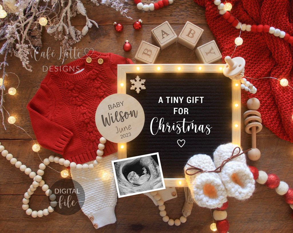 Digital Christmas Pregnancy Announcement For Social Media, Rustic Boho Santa Winter Baby, Tiny Gift For Christmas, Reason To Be Merry Reveal