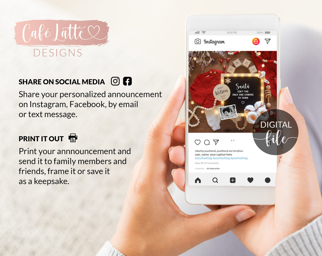 Digital Christmas Pregnancy Announcement For Social Media, Rustic Boho Santa Winter Baby, Tiny Gift For Christmas, Reason To Be Merry Reveal