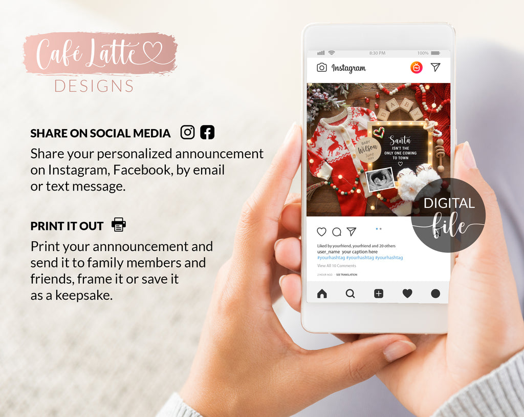 Digital Christmas Pregnancy Announcement Social Media, Santa Red And White Knit Reindeer Baby Reveal, One More Reason to be Merry, Winter
