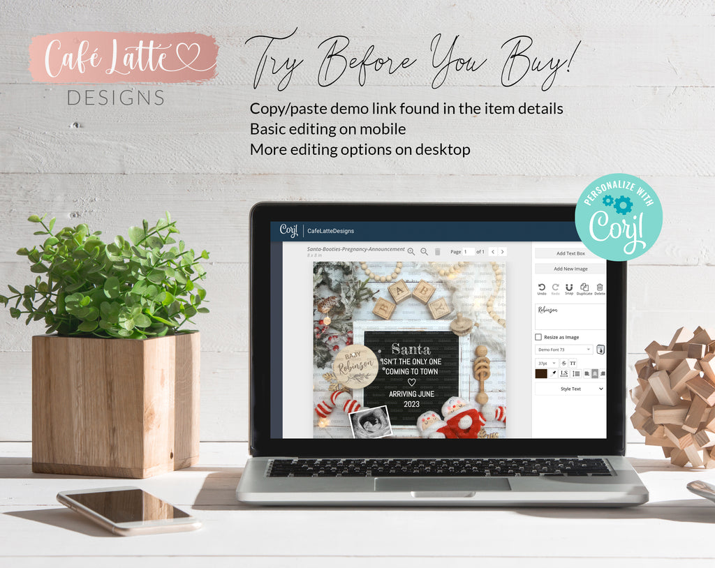 Digital Christmas Pregnancy Announcement Social Media, Santa Coming To Town Letter Board, December Winter Baby, Editable Template Corjl DIY