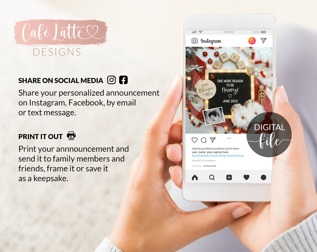 Digital Christmas Pregnancy Announcement Social Media, Editable Template One More Reason to Be Merry Letter Board, Winter Plaid Baby, DIY
