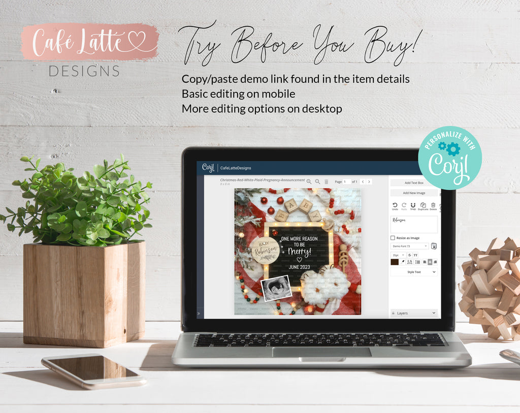 Digital Christmas Pregnancy Announcement Social Media, Editable Template One More Reason to Be Merry Letter Board, Winter Plaid Baby, DIY