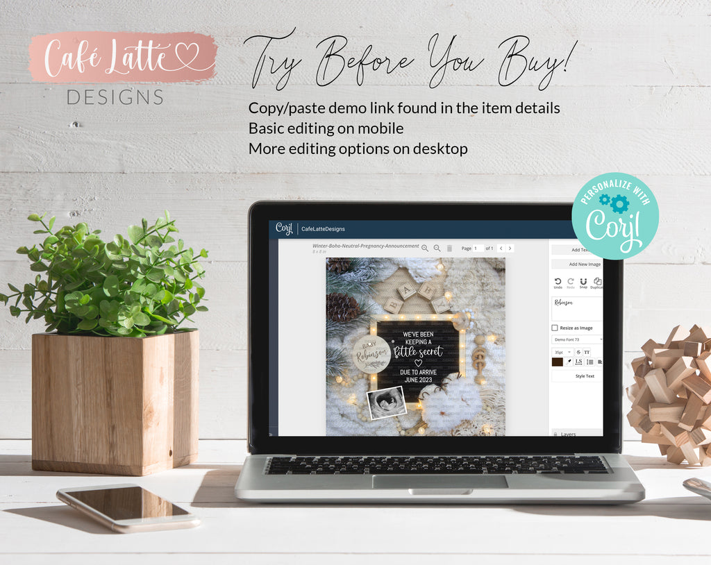 Digital Winter Pregnancy Announcement For Social Media, Boho Gender Neutral Editable Template Letter Board, December Christmas Baby, DIY