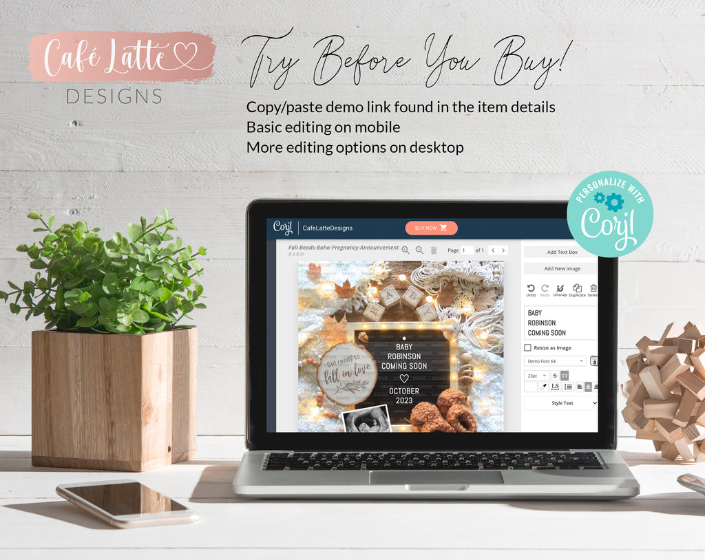 Digital Fall Boho Pregnancy Announcement For Social Media, Letter Board Editable Template Get Ready to Fall in Love Baby Reveal, DIY Corjl