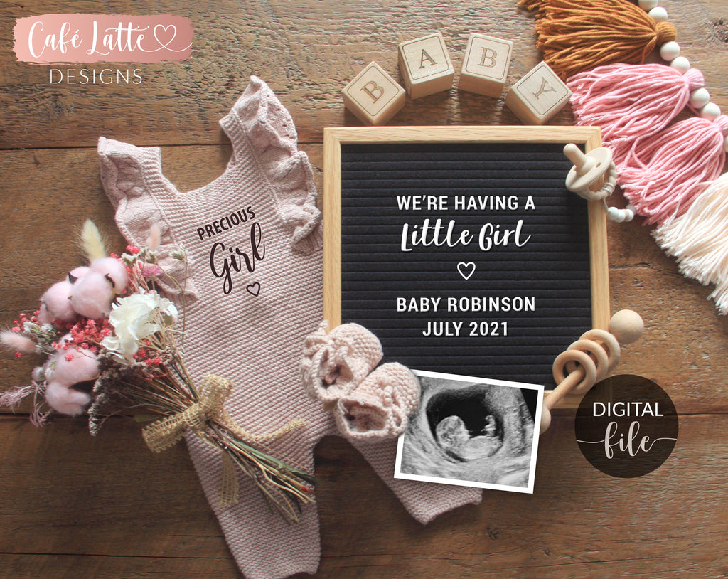 Digital Girl Pregnancy Announcement for Social Media, Its a Girl, Boho Spring Summer Baby Gender Reveal, Little Princess, Instagram Facebook