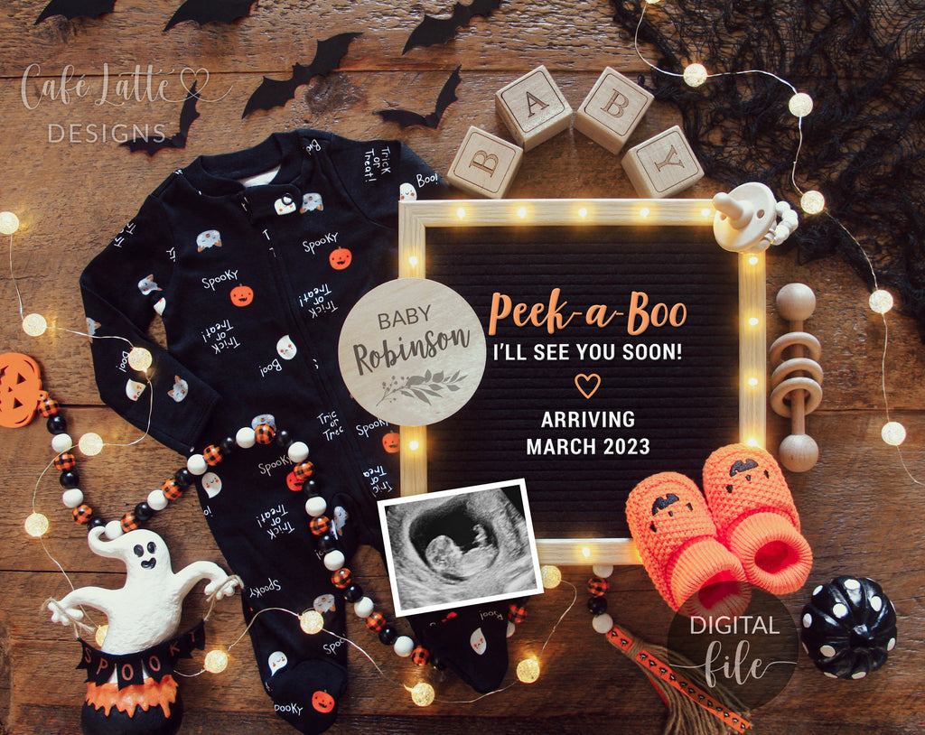Digital Halloween Pregnancy Announcement Social Media, Family Growing By Two Little Feet, Our Little Pumpkin, Fall October Baby Instagram