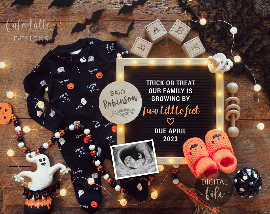 Digital Halloween Pregnancy Announcement Social Media, Family Growing By Two Little Feet, Our Little Pumpkin, Fall October Baby Instagram