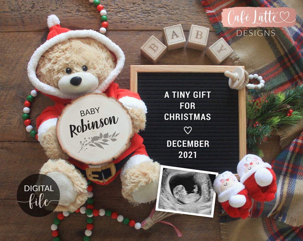 Digital Pregnancy Announcement Social Media, Santa Christmas December Baby Reveal Buffalo Plaid, A Little Snowflake, The More The Merrier