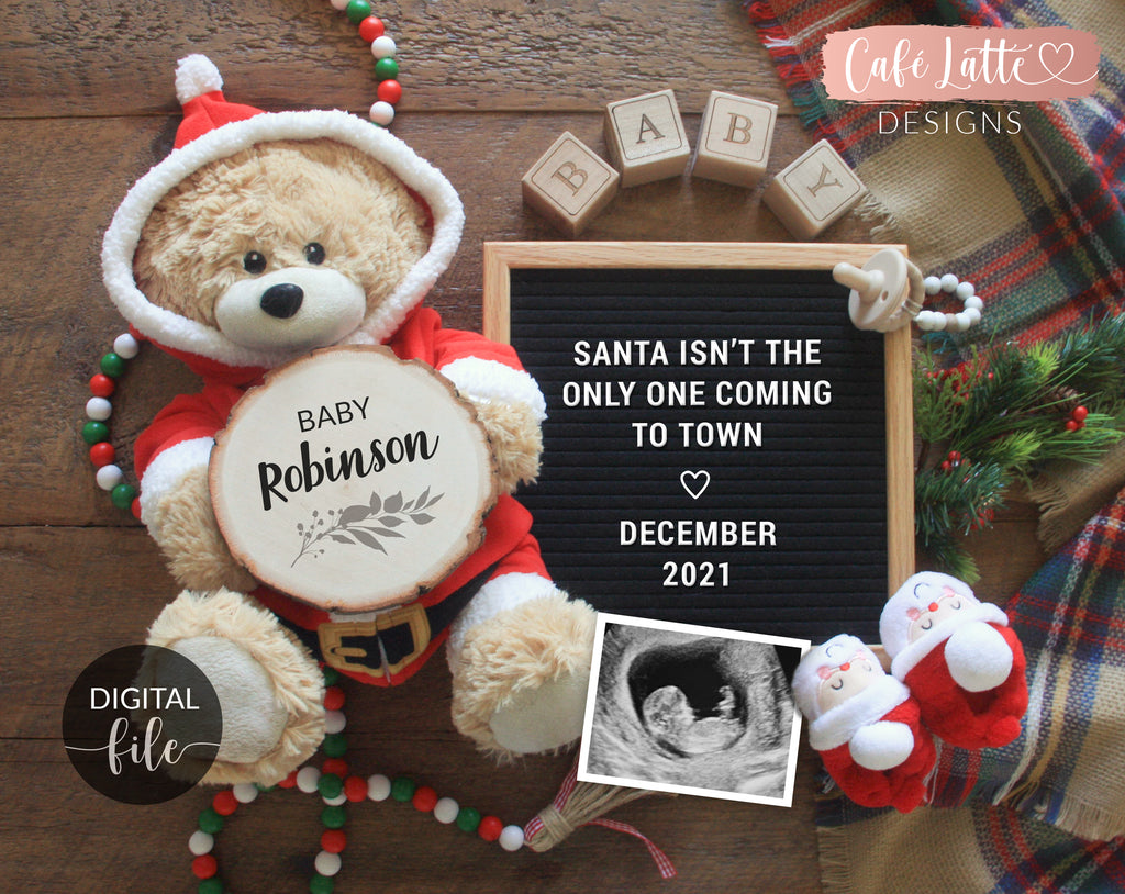 Digital Pregnancy Announcement Social Media, Santa Christmas December Baby Reveal Buffalo Plaid, A Little Snowflake, The More The Merrier