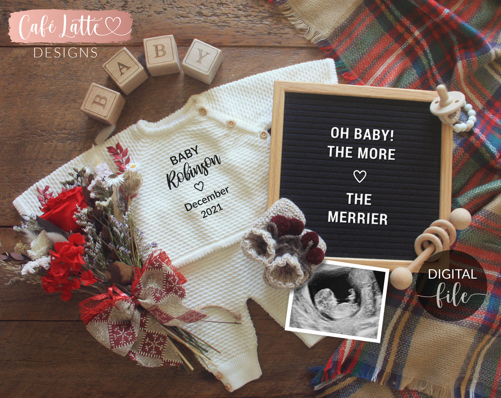 Digital Pregnancy Announcement Social Media, Christmas December Winter Baby Reveal Gender Neutral, A Little Snowflake, The More The Merrier