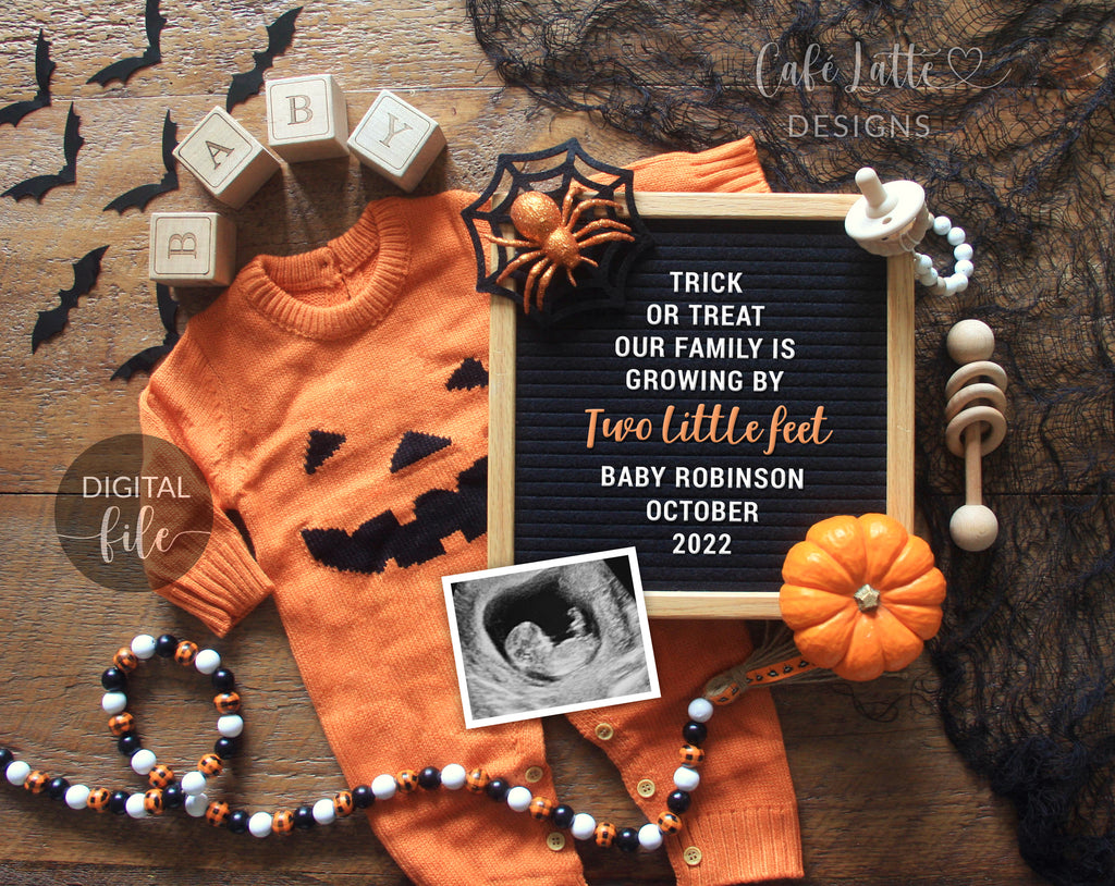Digital Halloween Pregnancy Announcement for Social Media, Adding a Pumpkin to our Patch Letter Board, Family Growing By Two Feet, Instagram