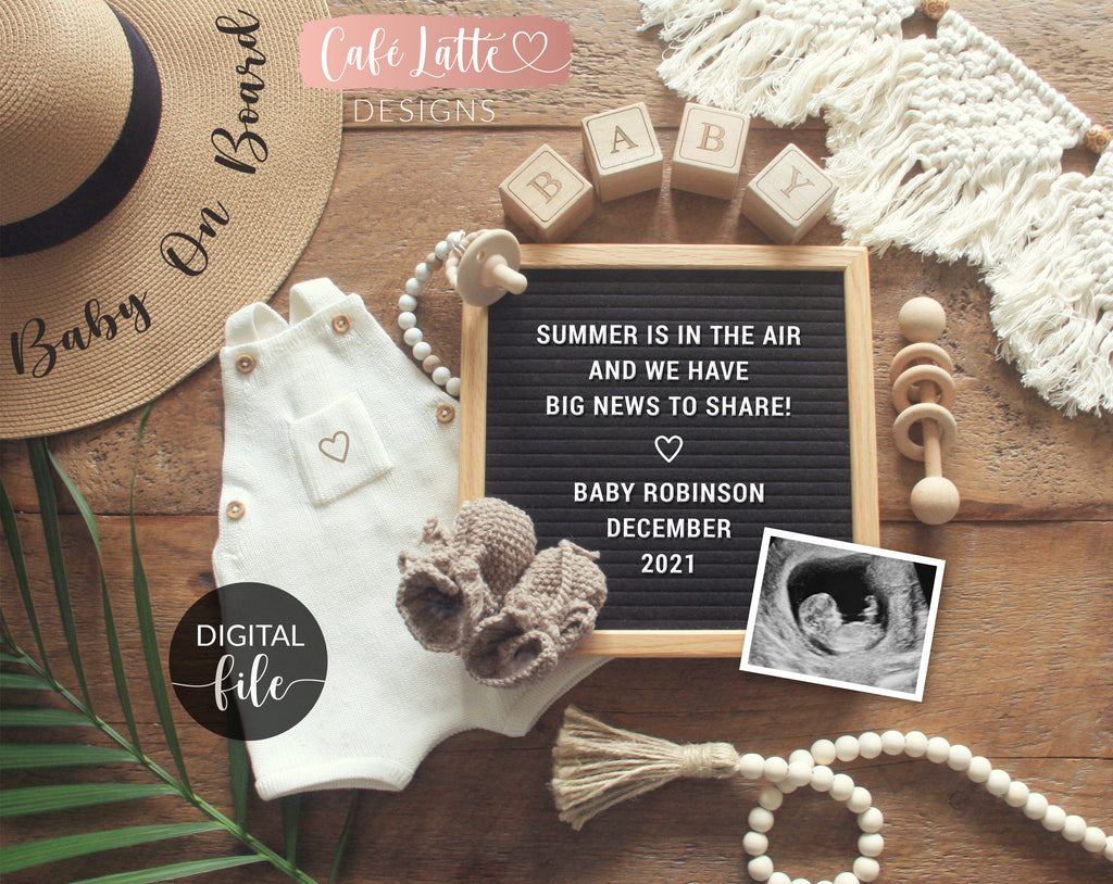 Digital Pregnancy Announcement for Social Media, Boho Summer Reveal, Baby on Board Gender Neutral, Here's the Scoop Instagram Facebook Ideas