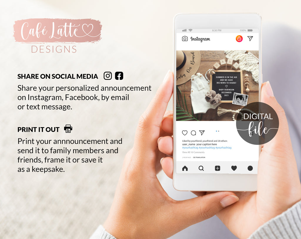 Digital Pregnancy Announcement for Social Media, Boho Summer Reveal, Baby on Board Gender Neutral, Here's the Scoop Instagram Facebook Ideas