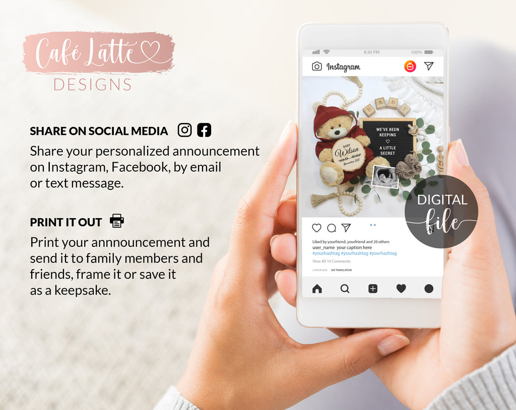 Digital Pregnancy Announcement for Social Media, Gender Neutral Boho Fall Spring Summer Baby Reveal, Keeping a Secret, Going to be a Daddy