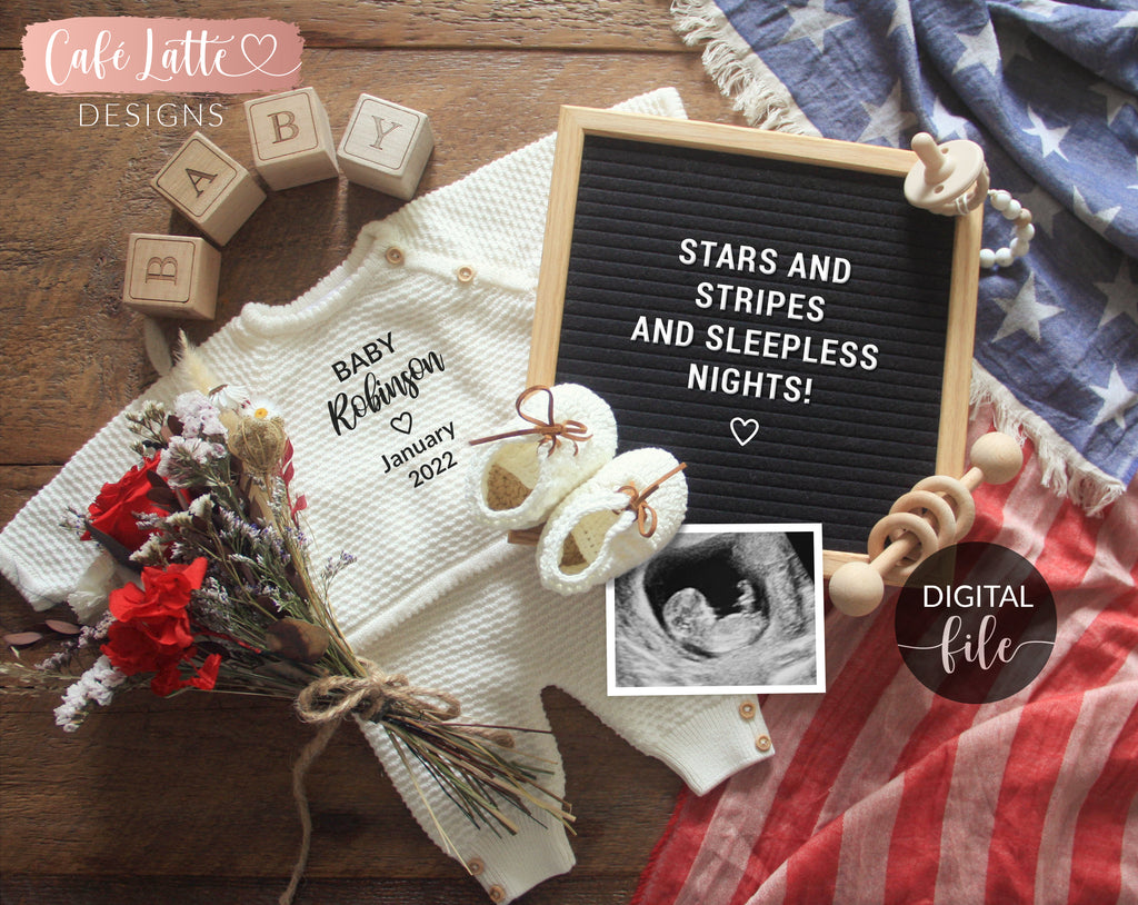 Digital Pregnancy Announcement Social Media, Fourth of July Baby, Red White & Blue Little Firecracker is Due, Letter Board, Instagram, USA