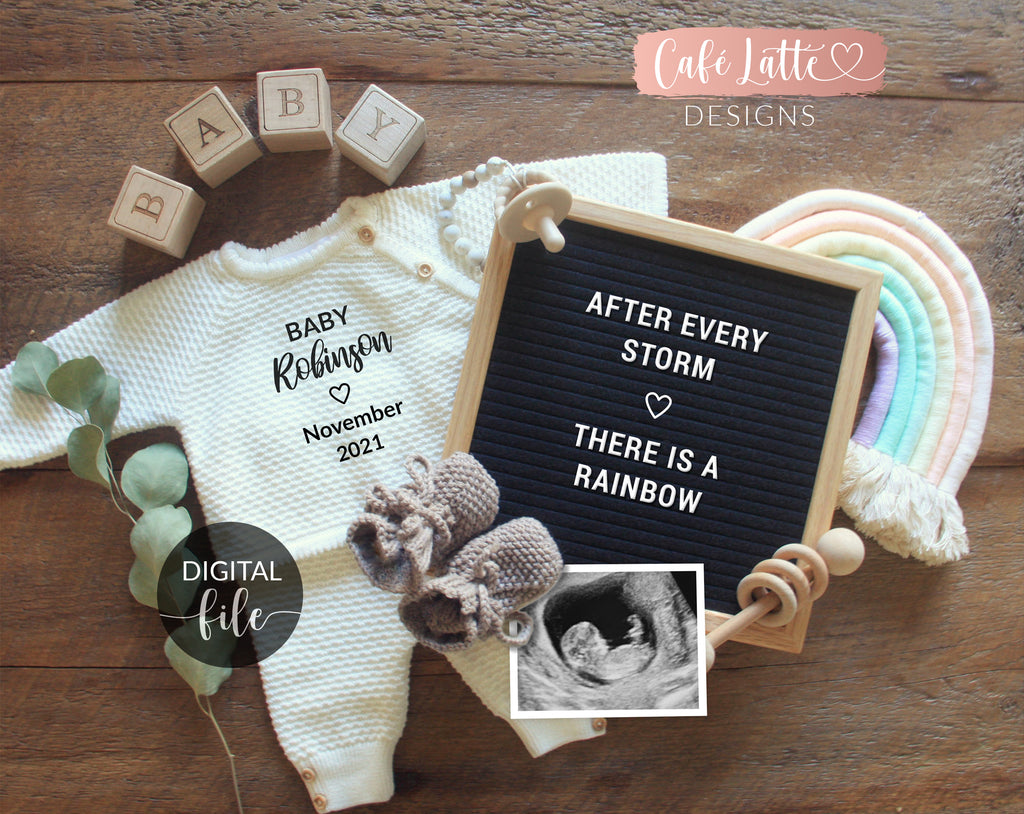 Digital Pregnancy Announcement for Social Media, Boho Rainbow Baby, After Every Storm There is a Rainbow, For This Child We Have Prayed