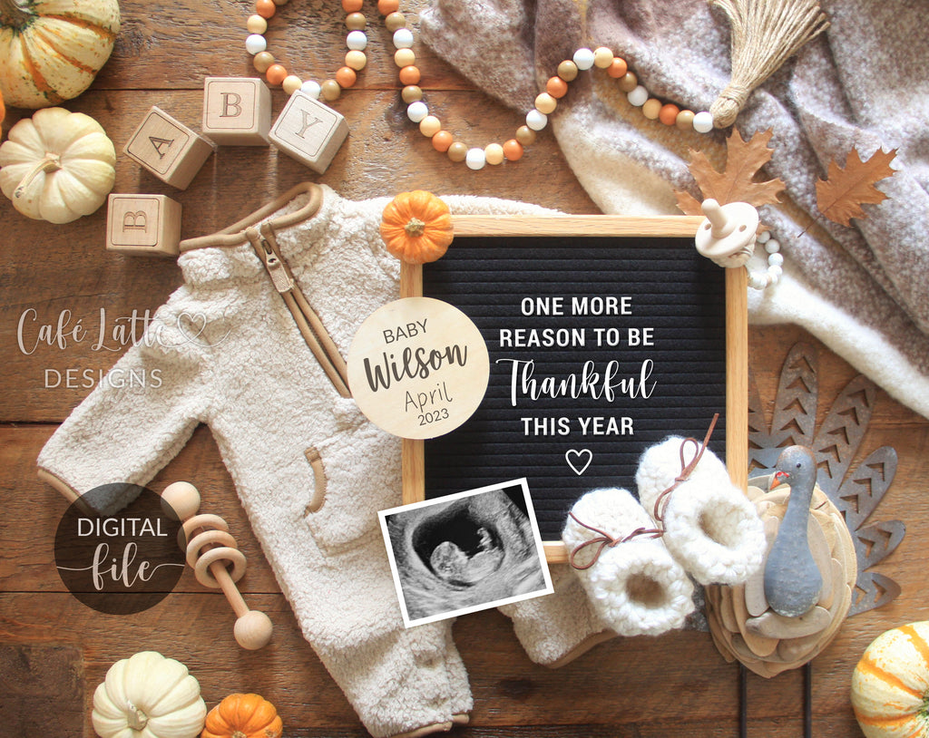 Thanksgiving Digital Pregnancy Announcement Social Media, Thankful Baby Reveal, Growing By One Heart Two Feet, Boho Autumn Letter Board