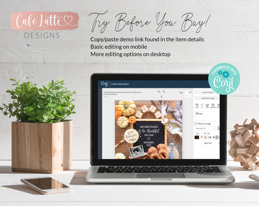 Digital Thanksgiving Pregnancy Announcement For Social Media, One More Reason to be Thankful, Editable Template Baby Turkey Pumpkins, DIY