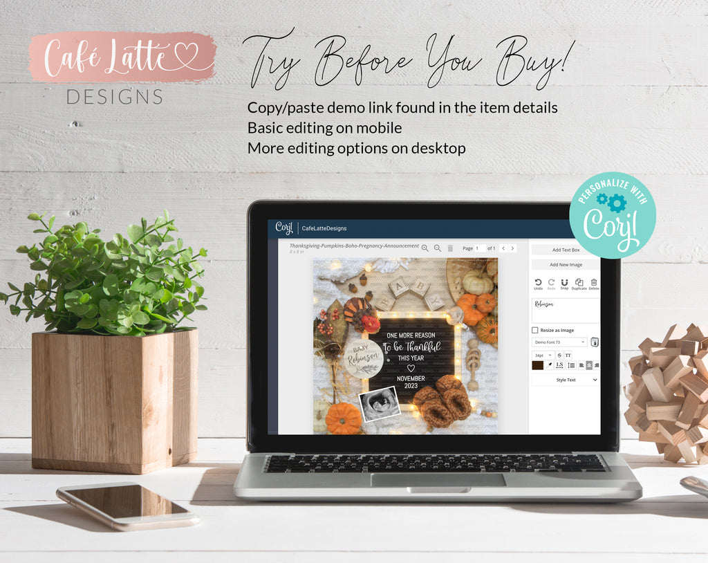 Digital Thanksgiving Pregnancy Announcement For Social Media, Fall Editable Template One More Reason to be Thankful, Turkey Baby Autumn, DIY