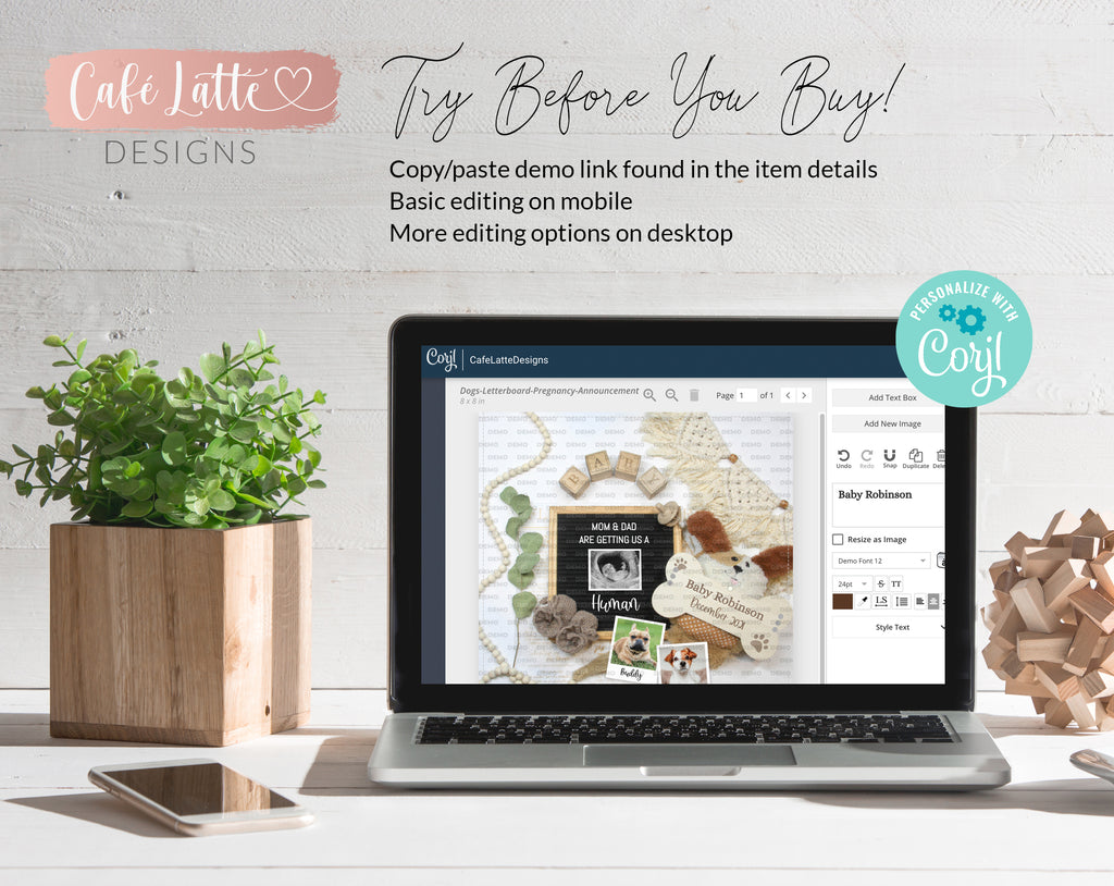 Editable Dog Pregnancy Announcement Social Media, Animal, Getting Us a Human, Gender Neutral Boho Baby, Digital Printable Edit Yourself DIY