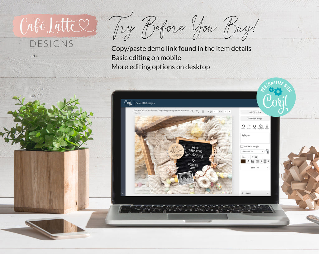 Easter baby announcement digital reveal for social media, Easter pregnancy announcement digital image with bunny baby outfit, little chick, vintage wood cradle and letter board, We are Eggspecting Somebunny